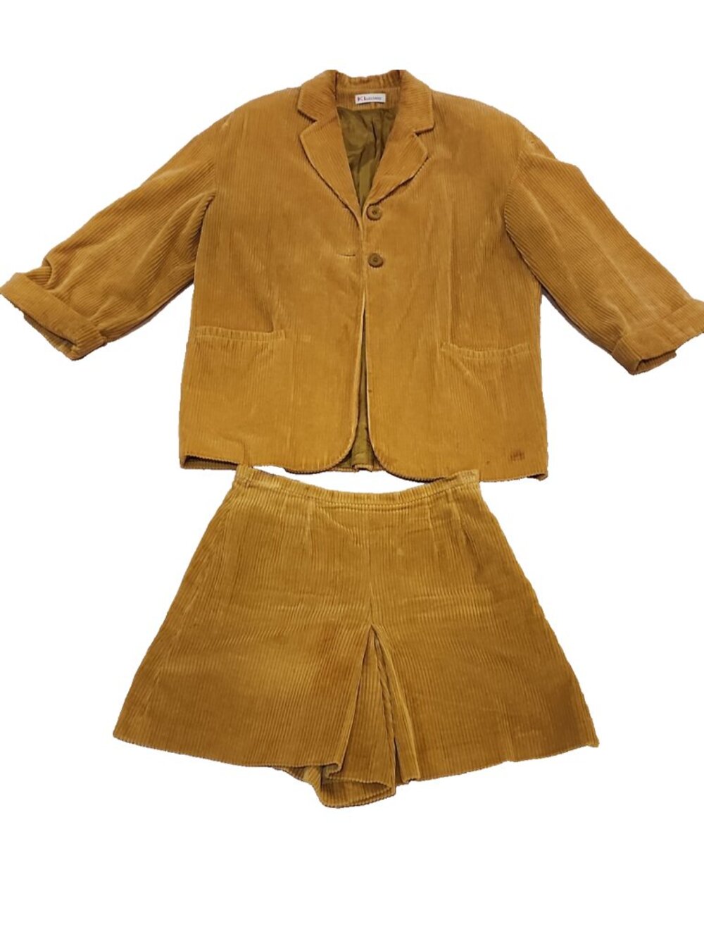 KARL LAGERFELD vintage Corduroy Womens Blazer Skort Skirt shorts mustard sz 4 6